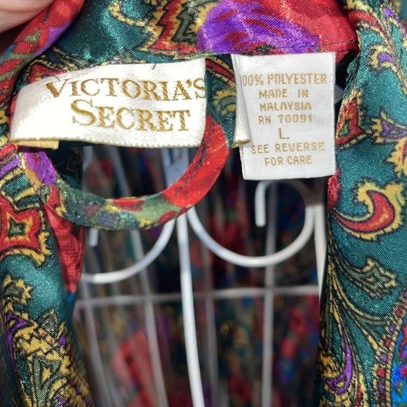 Vintage Gold Label Victoria's Secret Short Robe Large Rose Floral Paisley Jewel - Picture 3 of 7
